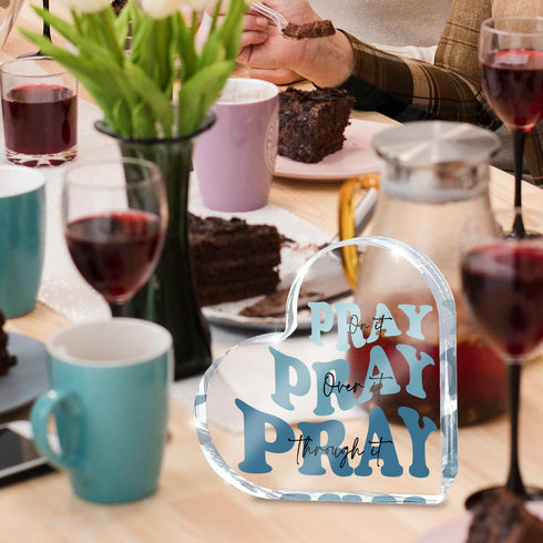 zaxek Blue Religious Christian Decor for Woman, Blue Heart Shape Gift for Birthday Dorm Living Room Church Table Desk