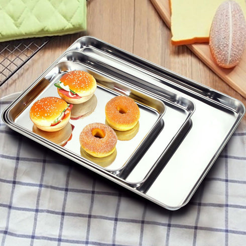 Baking Sheets Set of 2, Bastwe Stainless Steel Cookie Sheet Pan Tray, Size 10 x 8 x 1 inch, Non Toxic & Easy Clean,