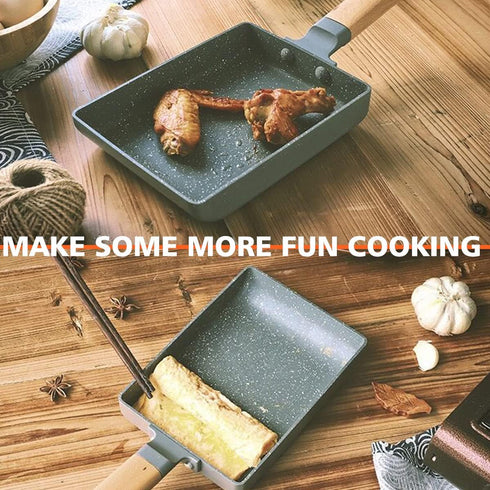 Tamagoyaki Pan, Square Japanese Omelette Pan, Non-Stick Egg Roll Pan with Wood Handle & Silicone Brush
