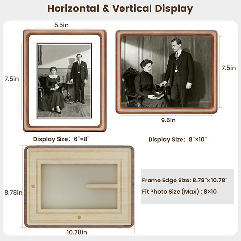 WILTYAPF 8x10 6x8 Premium Natural Walnut Wood Picture Frame, Handcrafted with Solid Wood Back & HD Tempered Glass, Rich