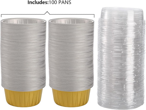 DEAYOU 100-Pack Aluminum Foil Baking Cups with Lids, 5oz Disposable Muffin Cupcake Ramekins