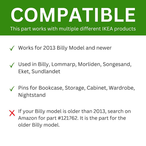 Spare Hardware Parts #131372 Pack 8 Billy Bookshelf Pins | Replacement for IKEA Part | by |