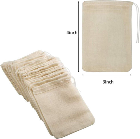 30 Pcs 4 x 3 Inches Natural Unbleached Cotton Drawstring Bags - Muslin Bags for Spice, Herbs, Tea