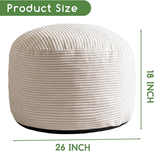 26 18 HIGOGOGO Round Stuffed Pouf Ottoman, Corduroy Poufs with Foam Chunk Filling, Corduroy Pouf Foot Stool Storage