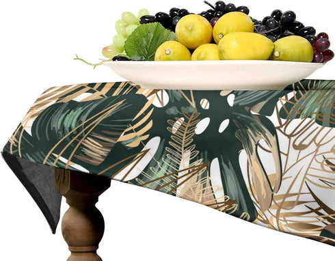 JanJCurt Summer 60x90in Tropical Palm Leaves Tablecloth, Hawaii Golden Green Tropical Leaves Botanical Table Cover