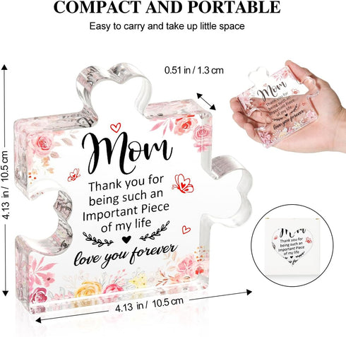 Countertop, Emibele Gifts for Mom, Mom Birthday Gifts, Decorative Engraved Acrylic Block Puzzle Piece Plaque for Mom