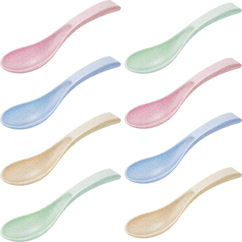 Outus 8 Pieces Wheat Straw Plastic Spoon, Portable Dinner Spoon, Dishwasher and Microwave Safe