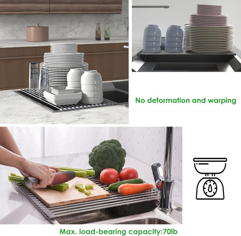 Tomorotec Roll Up Dish Drying Rack, Over The Sink Portable Stainless Steel Kitchen Drainer Organizer