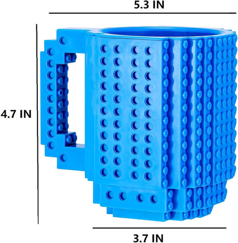 Build on Brick Coffee Mugs, Creative DIY Kids Party Cups with Building Blocks, Fun Gifts for Kids and Adults, Blue
