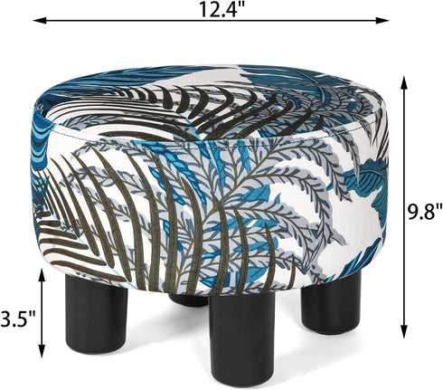 Chic Round Ottoman Footrest with Non-Skid Legs - Leaves Pattern