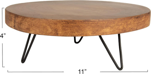 Rustic Paulownia Wood Pedestal Stand - Dark Brown