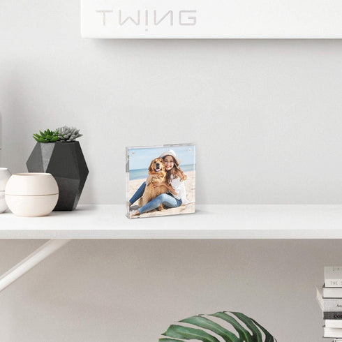 2 Pack 4x4 4x4 Set 10 10MM TWING Acrylic Picture Frame, Horizontal Magnet Double Sided Picture Frame with Microfiber