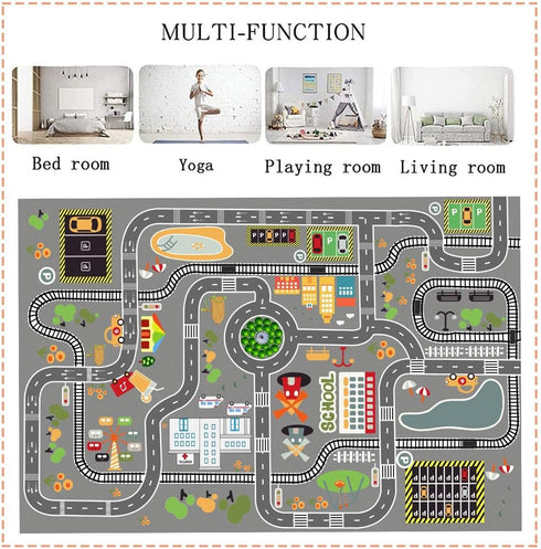 GOJAGOT Car Rug Play Mat Great for Playing with Cars and Toys, Kid Playroom Carpet with Rubber Backing, Game Area