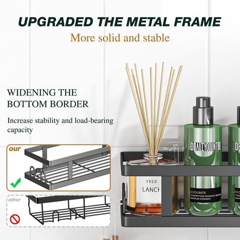 12 Storage,Black,3 Pack Youvip Adhesive Shower Caddy,Shower Shelves with Soap Holder and Hooks,Rustproof No Drilling