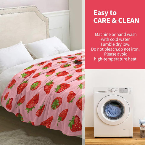 Cozy 60"x50" Strawberry Blanket Gifts for Women Girls Mom Kids Adults Teen Birthday Christmas Valentine Present Pink