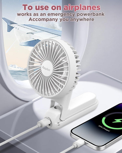 EasyAcc 3 IN 1 Hand Fan, 5000 Battery, Portable Fan for Travel, Ultra Quiet Powerful, 5 Speeds, Backup Power, SOS