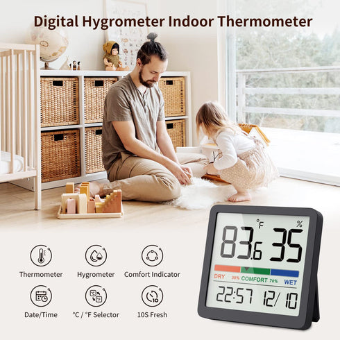 VOCOO Humidity Gauge Indoor Thermometer, Digital Indoor Humidity Sensor with Temperature Monitor