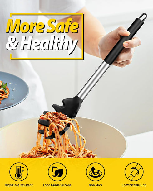 Silicone Pasta Fork and Cooking Spoon Set, Non-Stick Kitchen Utensils for Spaghetti and Soup