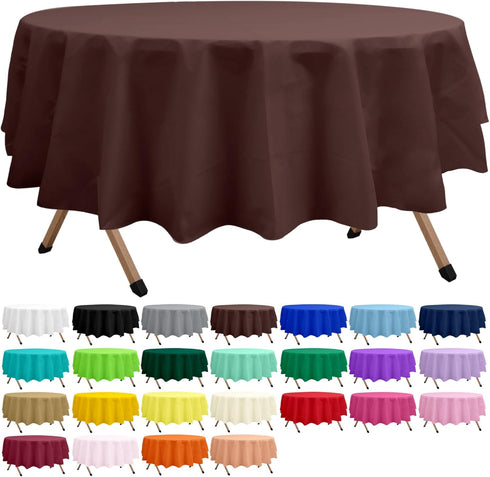 dinexlence 2 Pack Brown Premium Plastic Tablecloth Round 84 Inches Reusable Coffee Brown