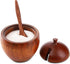 DEAYOU 3 Pack Wood Salt Box Spice Jar, Natural Wooden Salt Cellar with Lid and Spoon for Kitchen, Japanese Style
