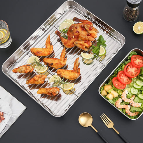 Nonstick Roasting Pan, Small Roasting Pan with Flat Rack, Professional Roast Pan Set