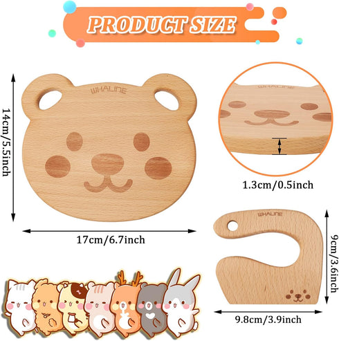 Whaline Wooden Kids Knife Set Cute Bear Wooden Cutting Board and Safe Wooden Kids Knife Natural Thick Montessori Knife for Kids Toddlers Kitchen Tools Vegetable and Fruit Cutter Cooking, 2Pcs by Whaline
