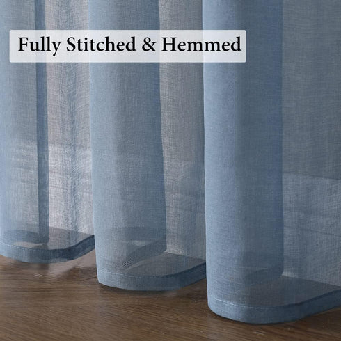 MIULEE Dusty Blue Linen Textured Sheer Curtains, 84 Inches Long, 2 Panels for Bedroom Living Room
