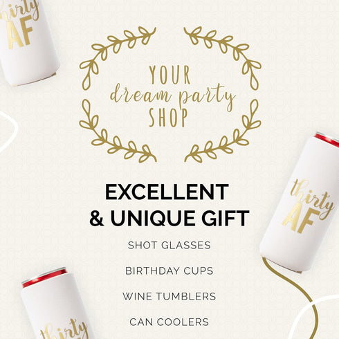 Thirty AF Can Coolers, 30th Birthday Party Coolies, Set of 12, White and Gold Dirty 30 Birthday Decoration