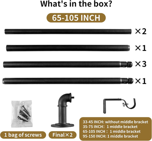 Industrial Curtain Rods for Windows, Blackout Wrap Around Curtain Rod, 48 to 84 Inches, 7/8 Inch Diameter