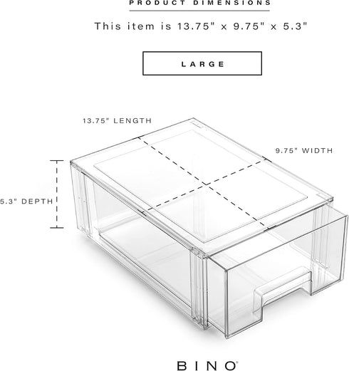 BINO Stackable Storage Drawers, Large Clear, Storage Bins with Drawers for Bathroom Organizers and Under Sink Storage