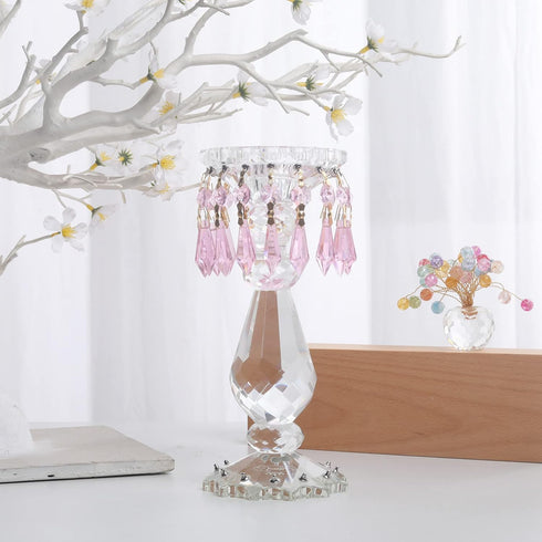 20pcs Pink Crystals Prisms Glass Tip Beads Replacement Chandelier Icicle Drop Pendants Octagon Crystal Beads Gold Pins