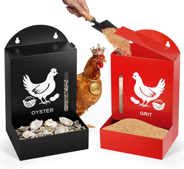 2 Pack Chicken Grit and Oyster Shell Feeder, Metal Oyster Shell Feeder
