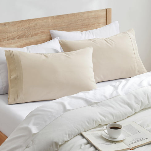 Nestl Beige Pillow Cases, Queen Size Set of 2, Soft 1800 Microfiber, 20x30 Inches