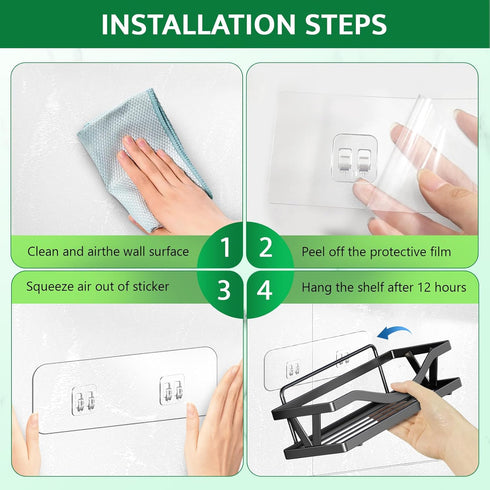 9 Pack FGSAEOR Shower Caddy Adhesive Replacement Strips, Heavy Duty Clear Waterproof Sticky Hooks, No Drilling Wall