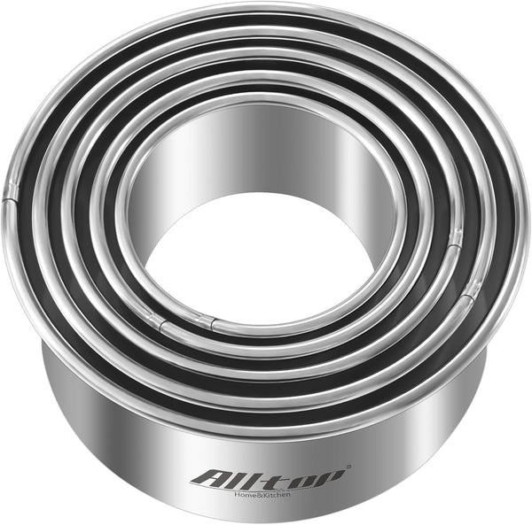 ALLTOP 5 Pcs Round Stainless Steel Biscuit Cutter - Baking Essential Tool for Cookie Shaping, Pastry, Cake Decoration