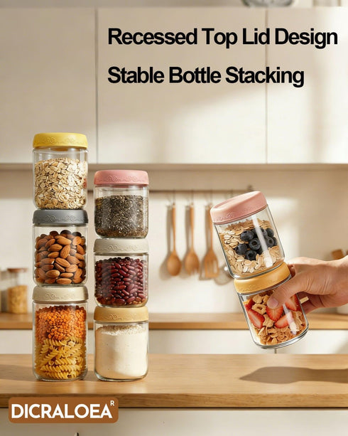 16oz 4Pack (16 OZ-4-2) Glass Overnight Oats Jars Containers with Airtight Leakproof Lids, Reusable Mason Jars for Meal