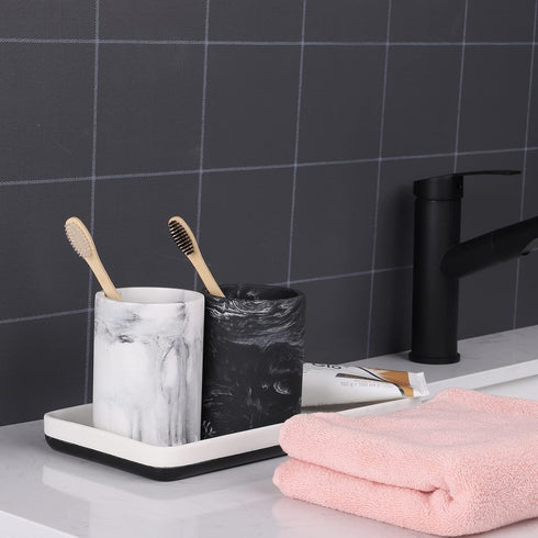 ZCCZ Toothbrush Holder for Bathroom, Marble Look Electric Toothbrush and Toothpaste Organizer, White Design Cup