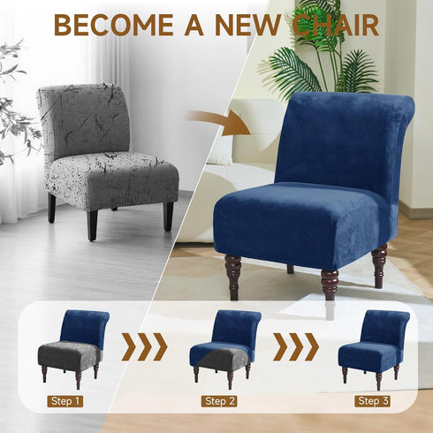 XIAROGEE Armless Armless 1) Velvet Accent Chair Cover, Soft Stretch Accent Chair Slipcovers Without Arms Removable