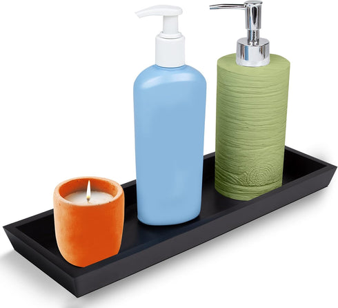 Black Wood Tray for Vanity, Bathroom, or Toilet Tank, Countertop Organizer for Perfume, Jewelry, Candles, DIY Decor