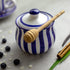 City to Cottage Ceramic Sugar Bowl with Lid, 10oz Sugar Container for Coffee Bar, Handcrafted Blue Stripe Coastal Sugar