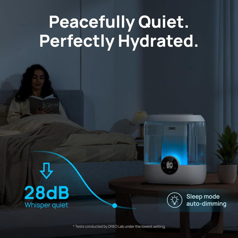 6L 60H 28 DREO Humidifiers for Bedroom, Easy to Fill & Clean, Runtime for Large room, dB Quiet Cool Mist Air Humidifier