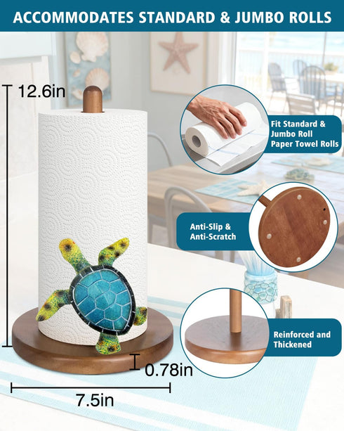 GAJ Countertop 3D Green Turtle Paper Towel Holder - Coastal/Beach/Ocean House Decor for Kitchen Bathroom Home - Gifts