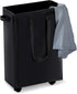 Slim Rolling Laundry Basket, 45L Small Hamper with Wheels and Adjustable Long Handles, Black