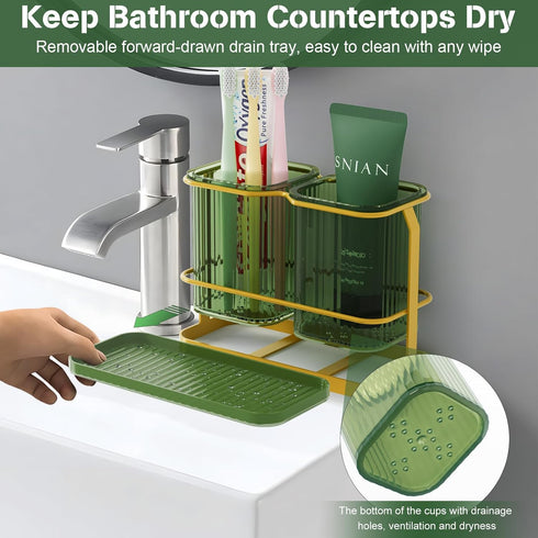 Countertop 2 Toothbrush Holders, Wall Mounted Electric Tooth Brush Toothpaste Holder for Bathroom with Hook, Cups