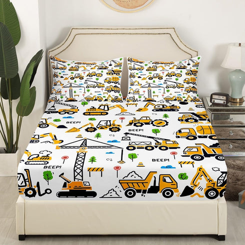Sets Set Feelyou Construction Truck Bedding Kids Boys Cartoon Excavator Vehicle Tractor Cars Bed Sheets King Size