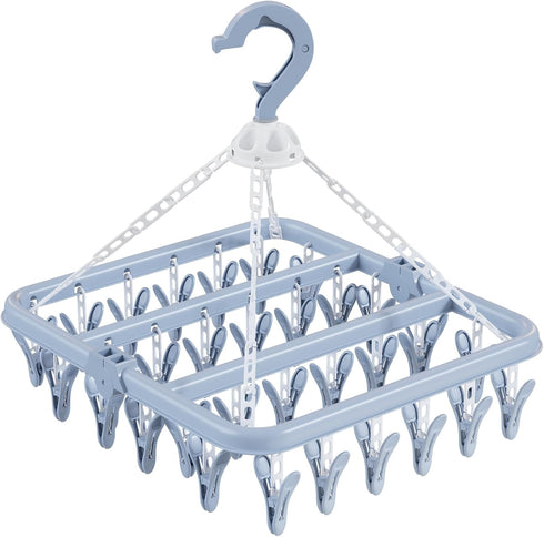 Aolloa Clothes Drying Rack - 32 Clothespins, Foldable Hanging Drying Racks with 360 Rotatable Hook (Blue)