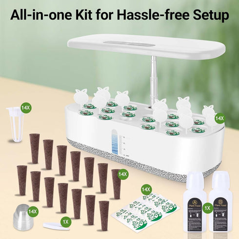 14 5L Large Hydroponics Growing System Pods, Indoor Herb Garden with LED Grow Light, Water Tank, Hydroponic Grow Kit