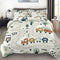 Comforter Set with 2 Pillowcases Queen Size, Cartoon Car Train Road Map,