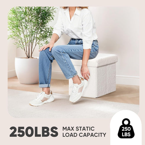 White,12.6"x12.6"x12.6" PINPLUS Storage Ottoman Cube Square Shaped Ottomans with Storage Foot Stool Footrest for Lving