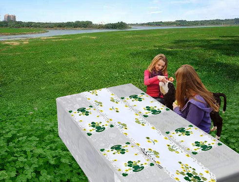 Simhomsen Large Irish Clover Table Runners for St. Patrick’s Day, Embroidered Shamrock Table Scarf, 14 × 105 Inch